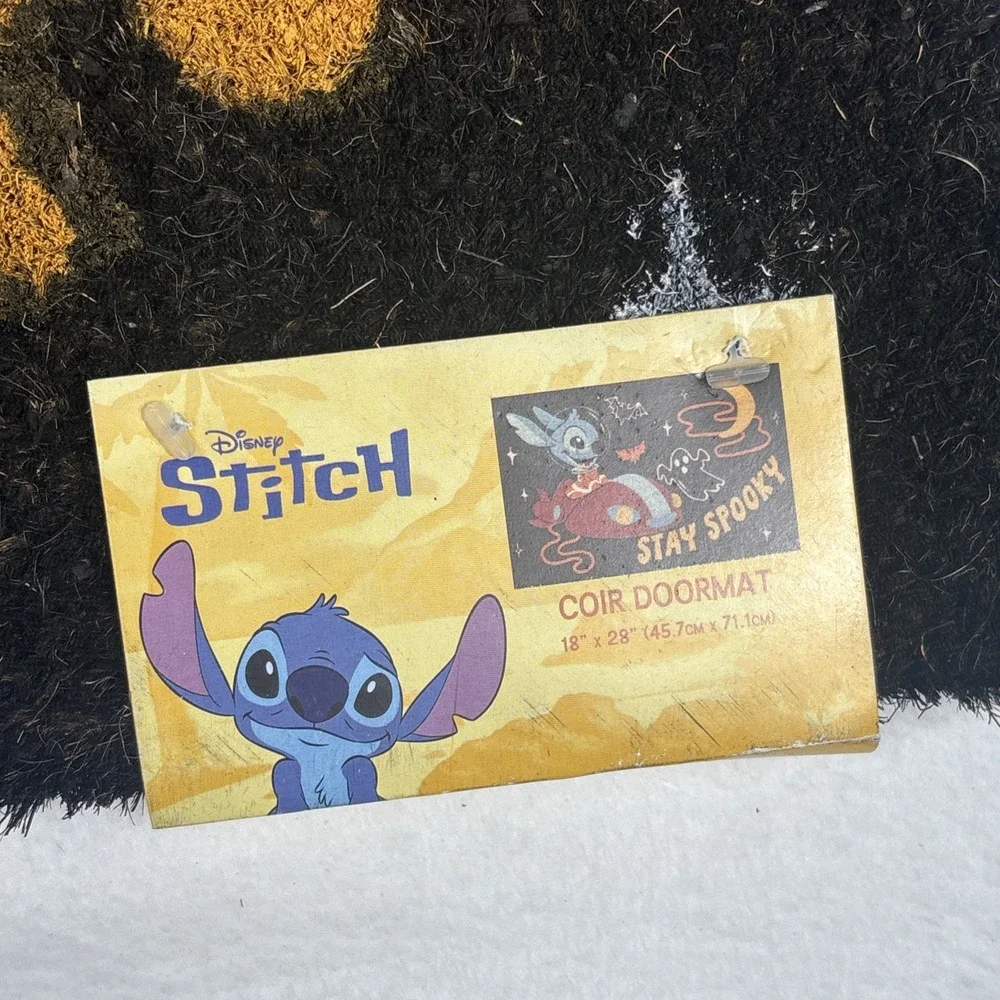 Disney Stitch Halloween Spooky Coir Door Mat 18x28 Black Yellow Red